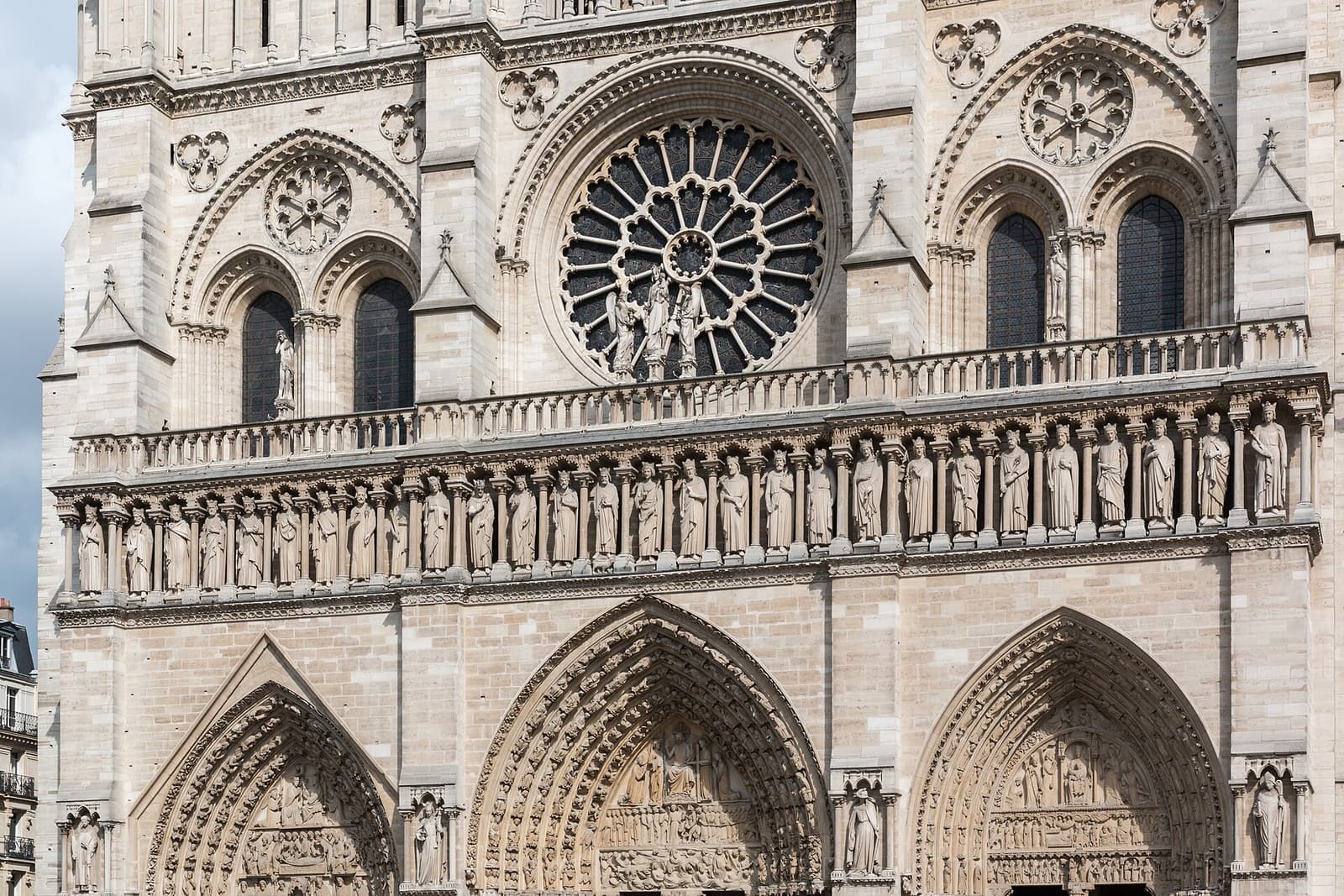 The west front of Notre-Dame de Paris with its rose window and carved portals