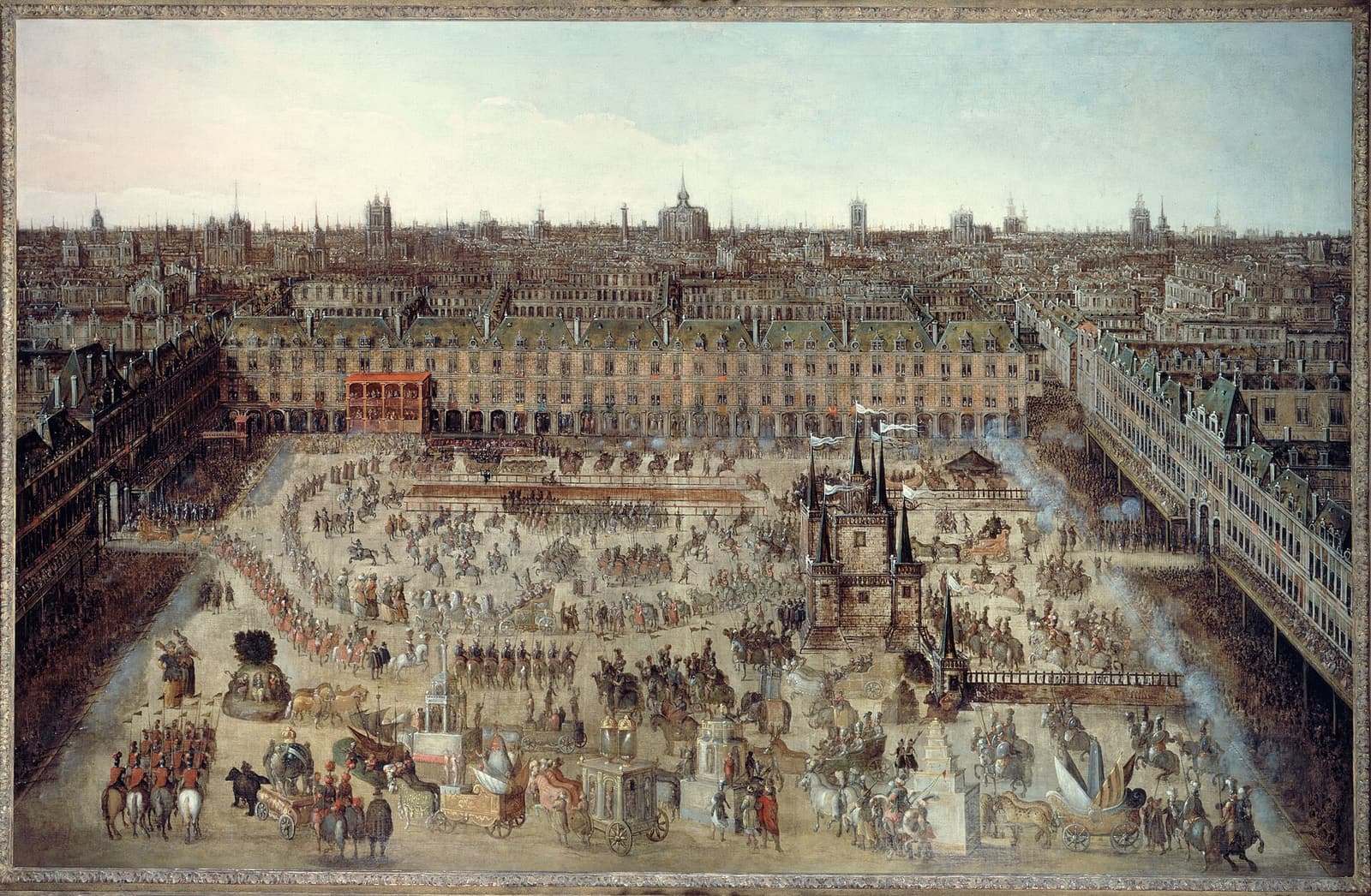 A 17th-century painting of the grand carousel held on the Place Royale in April 1612, with crowds and horsemen filling the square